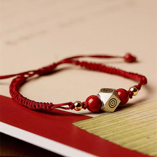 Buddha Gift Handmade 925 Sterling Silver Chinese Zodiac Natal Buddha Cinnabar Calm Braided Bracelet