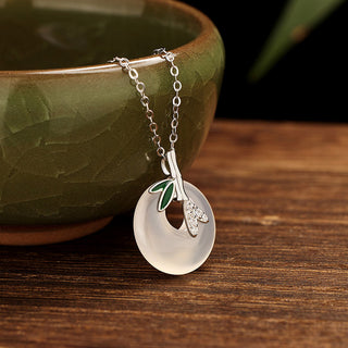Buddha Gift 925 Sterling Silver Natural Chalcedony Bamboo Leaf Peace Buckle Positive Necklace Pendant (Extra 30% Off | USE CODE: FS30)