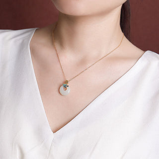 Buddha Gift 925 Sterling Silver Plated Gold Year of the Dragon Hetian Jade Peace Buckle Copper Coin Abundance Necklace Pendant