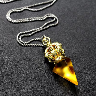 Buddha Gift Tibetan Dorje Vajra 4 Prong Lotus Liuli Crystal Strength Necklace Pendant