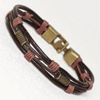 Buddha Gift Vintage Leather Wrist Band Brown Rope Layered Bracelet Bangle