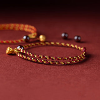 Buddha Gift Handcrafted Red Gold Rope Lotus Peace And Joy Charm Braid Bracelet