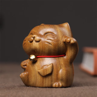 Buddha Gift Green Sandalwood Small Mini Cute Lucky Cat Peace Decorations