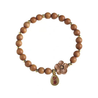 Buddha Gift Natural Sandalwood Peach Blossom Small Leaf Red Sandalwood Ruyi Charm Protection Bracelet