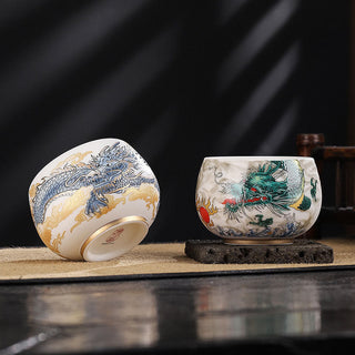 Buddha Gift Dragon Cicada Bamboo Deer Crane Lotus Plum Flower Ceramic Teacup Kung Fu Tea Cup Bowl 185ml
