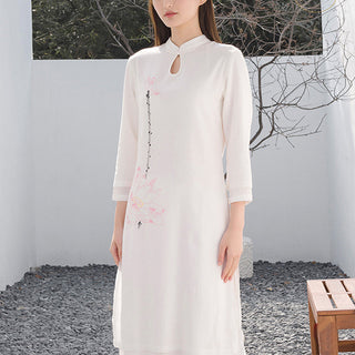 Buddha Gift 2Pcs Lotus Pattern Tai Chi Meditation Yoga Cotton Linen Clothing Top Pants Women's Set