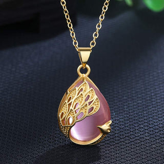 Buddha Gift Pink Crystal Green Chalcedony Peacock Copper Soothing Love Necklace Pendant