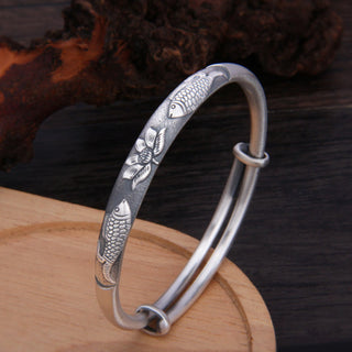 Buddha Gift 999 Sterling Silver Koi Fish Lotus Wealth Luck Bracelet Bangle