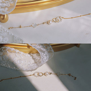 Buddha Gift 14K Gold Plated Pearl Double Peace Buckle Healing Chain Bracelet