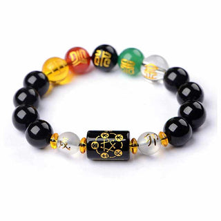 Buddha Gift Chinese Zodiac Feng Shui Obsidian Five-Element Wealth Porsperity Bracelet