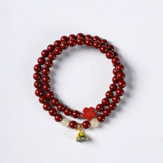 Buddha Gift Cinnabar Lotus Charm Double Wrap Blessing Bracelet