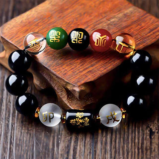 Buddha Gift Chinese Zodiac Feng Shui Obsidian Five-Element Wealth Porsperity Bracelet