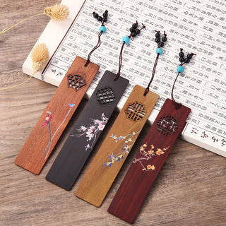 Buddha Gift 4Pcs Four Seasons Plum Orchid Bamboo Chrysanthemum Peking Opera Mask Wood Bookmarks With Gift Box