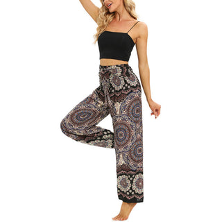 Buddha Gift Boho Mandala Print Lace-up Wide Leg Pants Women's Yoga Pants