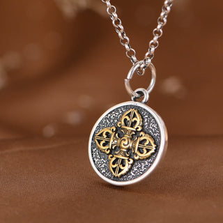 Buddha Gift 925 Sterling Silver Double Dorje Vajra Blessing Necklace Pendant