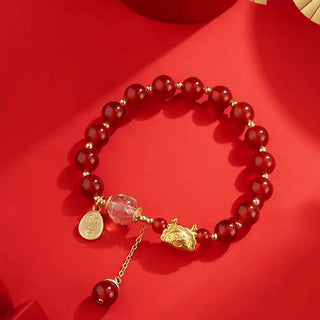 Buddha Gift Year of the Dragon Dumpling Natural Red Agate Garnet Hetian Jade Fu Character Luck Success Bracelet