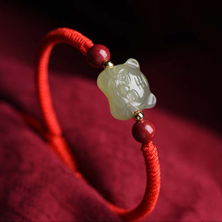 Buddha Gift Jade Cinnabar Lucky Tiger String Bracelet