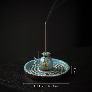 Buddha Gift Small Treasure Bowl Lucky Bag Bagua Tray Healing Ceramic Stick Incense Burner Decoration