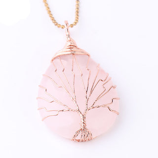 Buddha Gift Natural Quartz Crystal Tree Of Life Healing Energy Necklace Pendant