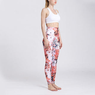 Buddha Gift Red Pink Flowers Print Sports Fitness Yoga High Waist Leggings Women's Yoga Pants