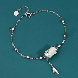 Buddha Gift 925 Sterling Silver 22K Gold Hetian White Jade Bamboo Leaf Luck Necklace Pendant Bracelet
