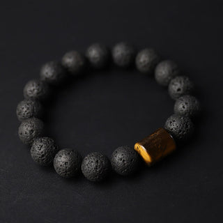 Buddha Gift Lava Rock Ebony Wood Tiger Eye Support Healing Bracelet