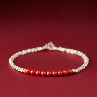 Buddha Gift 925 Sterling Silver Cinnabar Fu Character Blessing Bracelet