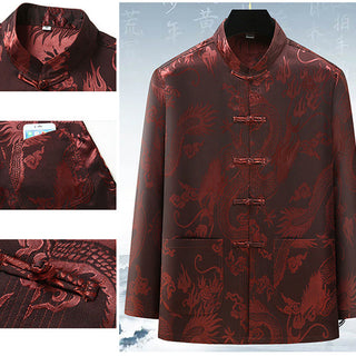 Buddha Gift Tang Suit Men Hanfu Chinese Dragon Traditional Clothes Kung Fu Shirt Uniform Long Sleeved Coat Tops and Pants Clothing Men's Set