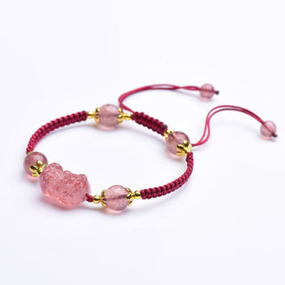 Buddha Gift Natural Strawberry Crystal Pixiu Charm Lucky Red String Bracelet