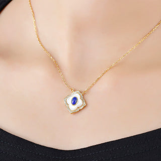 Buddha Gift 925 Sterling Silver Tridacna Stone Lazurite Prismatic Design Blessing Earrings Necklace Pendant Jewelry Set