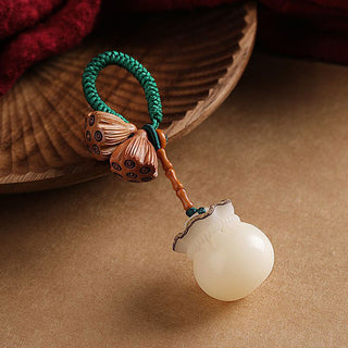 Buddha Gift Lotus Natural White Bodhi Seed Peach Wood Luck Keychain Decoration