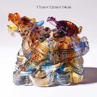 Buddha Gift Feng Shui Dragon Turtles Handmade Liuli Crystal Art Piece Protection Home Office Decoration