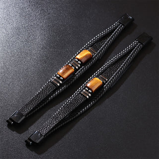 Buddha Gift Tiger Eye Power Magnetic Buckle Multilayered Leather Bracelet