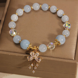 Buddha Gift Aquamarine Pink Crystal Healing Zircon Butterfly Charm Bracelet