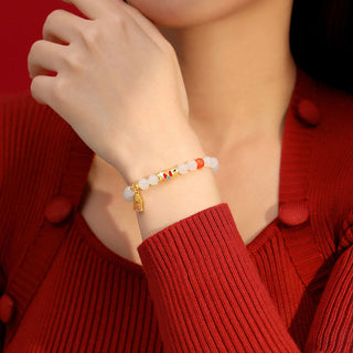 Buddha Gift 925 Sterling Silver Hetian White Jade Red Agate Koi Fish Luck Happiness Bracelet