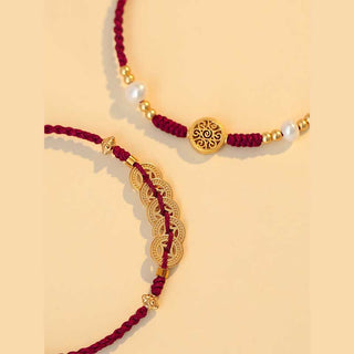 Buddha Gift Copper Coin Fortune Tree Luck Strength Braided Bracelet