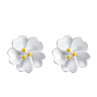 Buddha Gift 925 Sterling Silver Cherry Blossoms Floral Calm Stud Earrings