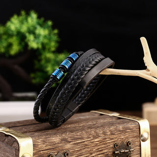 Buddha Gift Leather Multi-Layer Titanium Steel Balance Braided Magnetic Buckle Bracelet