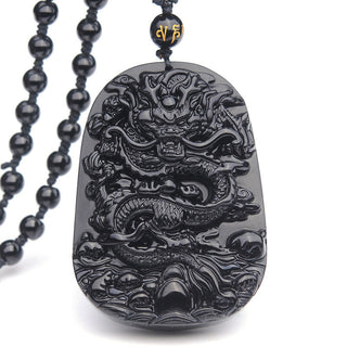 Buddha Gift Black Obsidian Stone Dragon Fulfilment Pendant Necklace