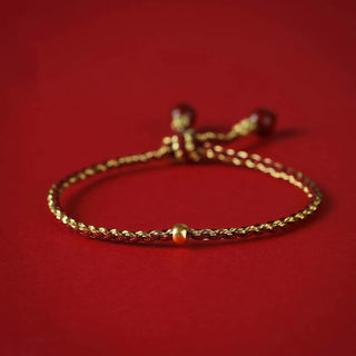 Buddha Gift Handmade 925 Sterling Silver Lotus Cinnabar Gold Bead Blessing Braid Bracelet