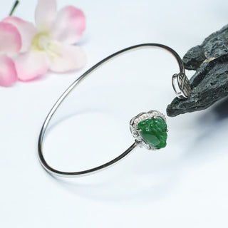 Buddha Gift 925 Sterling Silver Laughing Buddha Jade Luck Bracelet Bangle