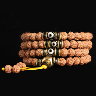 Buddha Gift 108 Mala Beads Rudraksha Bodhi Seed Dzi Bead Luck Wealth Bracelet