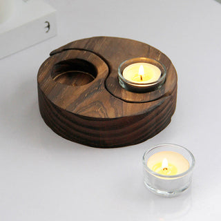 Buddha Gift Yin Yang Wood Candle Holder Meditation Rituals Use Items