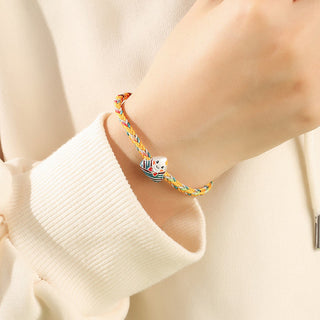 Buddha Gift 925 Sterling Silver Dragon Boat Festival Zongzi Pattern Luck Handmade Multicolored Rope Child Adult Bracelet