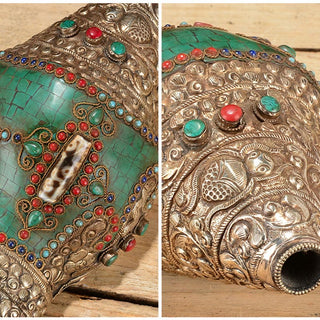 Buddha Gift Tibetan Handmade Engraved Shankha Double Dorje Buddha Conch Shell Wealth Positive Decoration