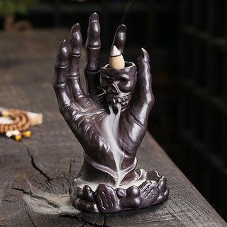 Buddha Gift Halloween Ghost Hand Skull Head Ceramic Peace Healing Incense Burner Decoration
