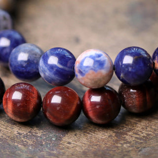 Buddha Gift Black Obsidian Sodalite Crystal Copper Strength Couple Bracelet