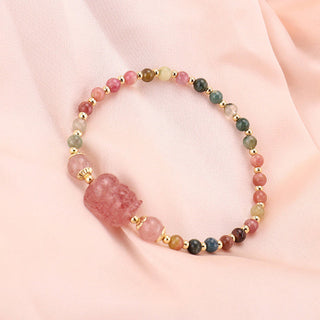 Buddha Gift Natural Tourmaline Garnet Strawberry Quartz PiXiu Moonstone Protection Bracelet