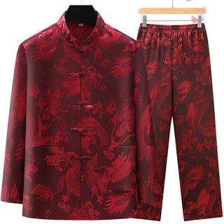 Buddha Gift Tang Suit Men Hanfu Chinese Dragon Traditional Clothes Kung Fu Shirt Uniform Long Sleeved Coat Tops and Pants Clothing Men's Set