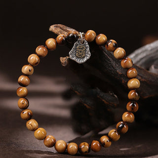 Buddha Gift 925 Sterling Silver Natural Golden Sea Willow Zakiram Goddess of Wealth Lucky fortune Fu Character Success Bracelet